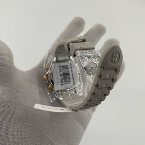 MICHELE Silver Dial Wheat Silicone Strap Ladies 38mm Jellybean Chronograph Watch - Picture 6 of 9